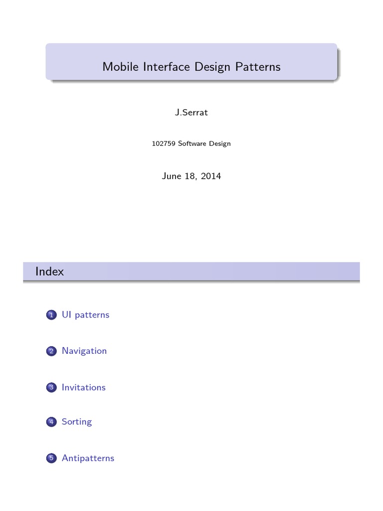 Mobile Interface Design Patterns | PDF | User Interface | Menu (Computing)