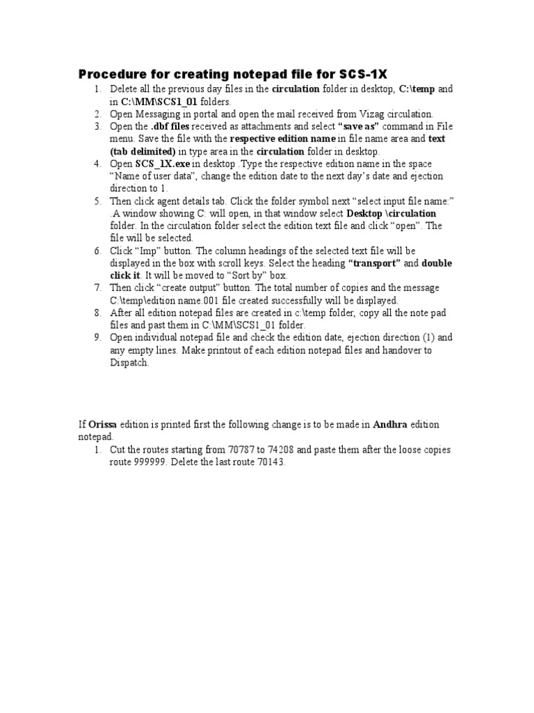 SCS-1X Notepad File Creation Guide | PDF