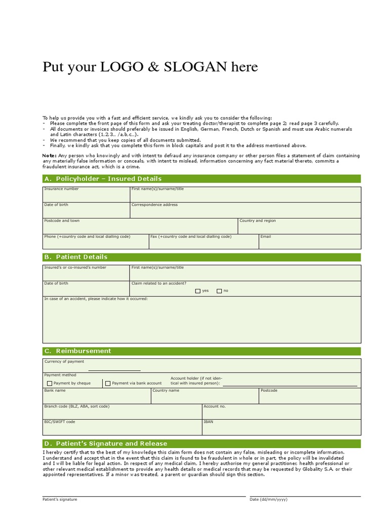 Put Your LOGO & SLOGAN Here: A. Policyholder - Insured Details | PDF ...