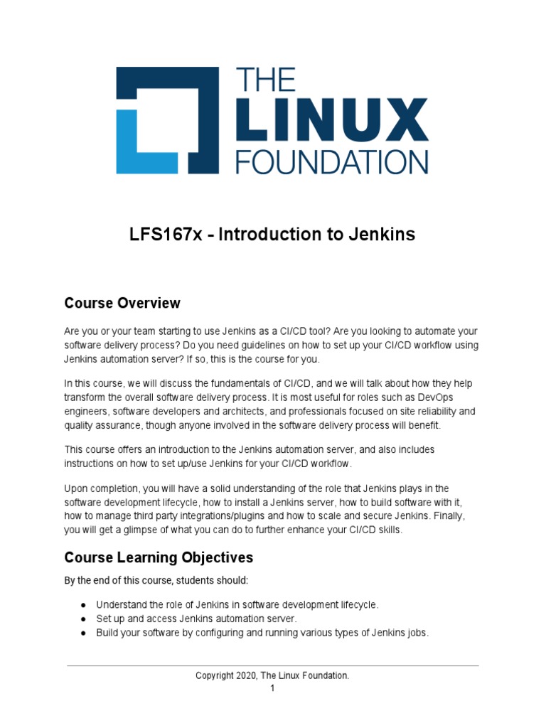 LFS167x - Introduction To Jenkins: Course Overview | PDF | Computing ...