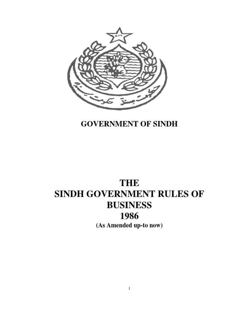 The Sindh Government Rules of Business 1986 PDF Prime Minister