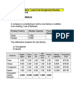 Facilities Location: Least Cost Assignment Routine (Heuristic Method) Transportation Method