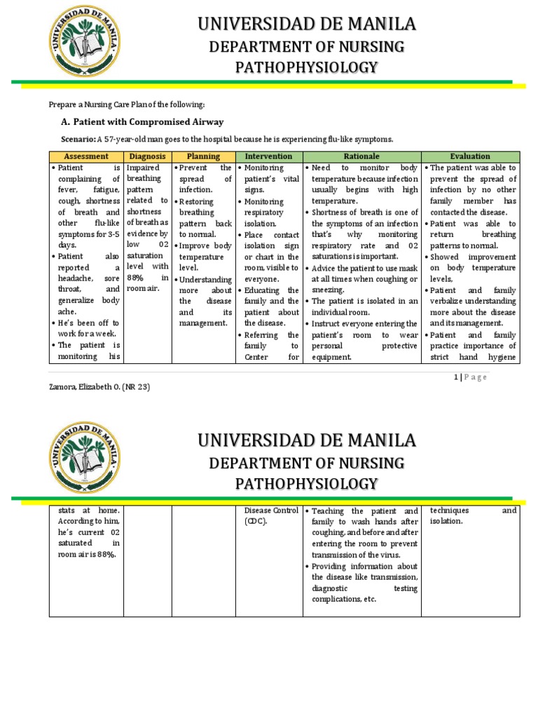 Example of Nursing Care Plan (Pathophysiology) | PDF | Caregiver | Appetite