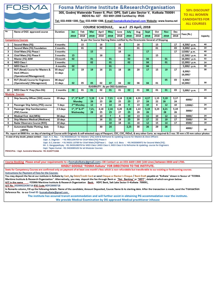 Fosma Maritime Institute researchorganisation: Course Schedule W E F