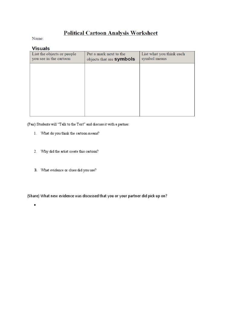 Political Cartoon Think Pair Share  PDF Intended For Cartoon Analysis Worksheet Answers