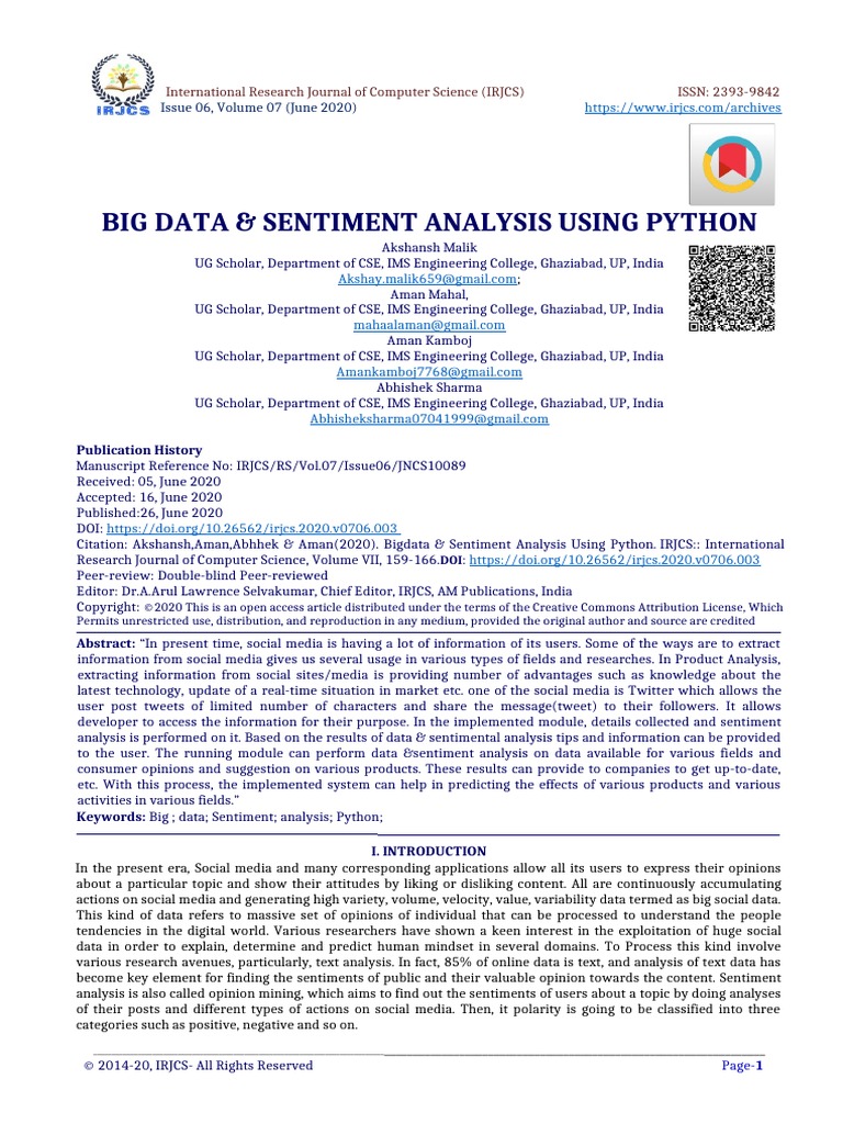 Big Data & Sentiment Analysis Using Python | PDF | Human Communication ...