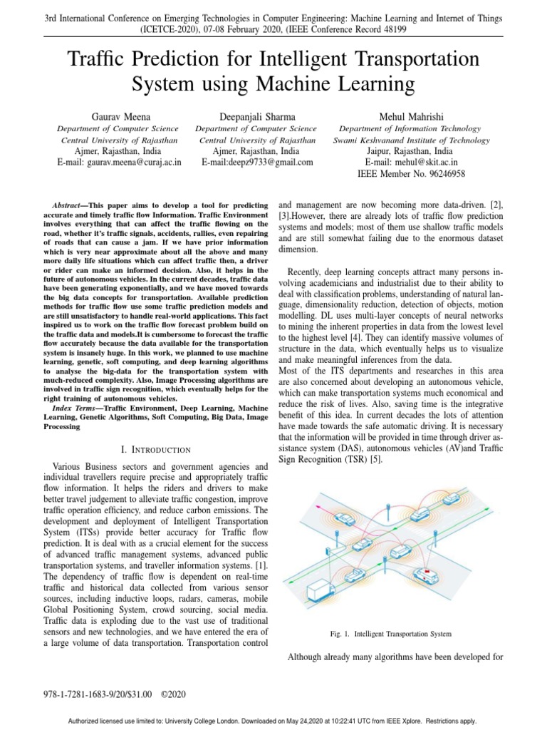 Traffic Prediction For Intelligent Transportation System Using Machine ...