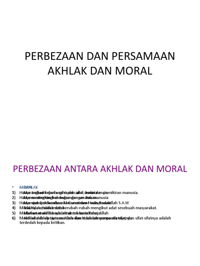 Perbezaan Dan Persamaan Akhlak Dan Moral Pdf