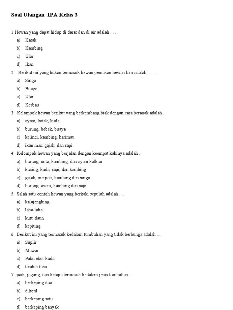 Soal IPA Kelas 3