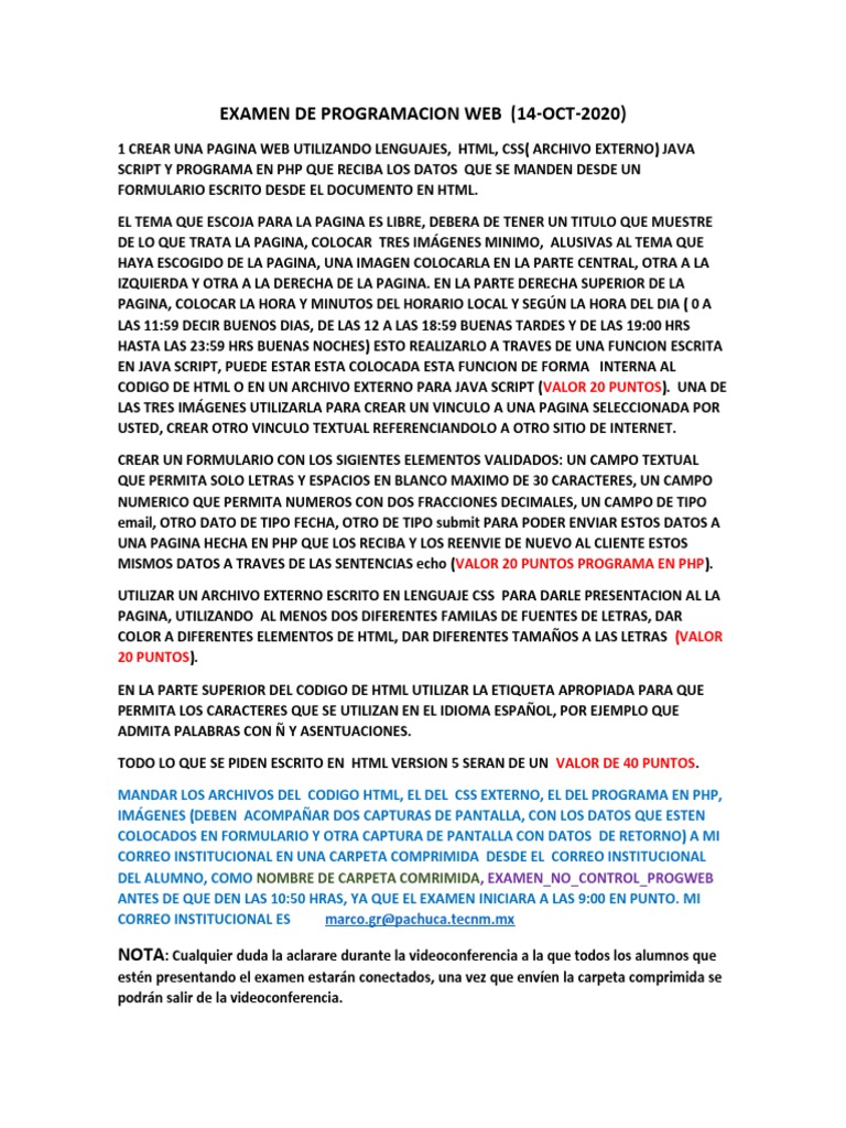 Examen de Programación Web 2020 | PDF | HTML | Php