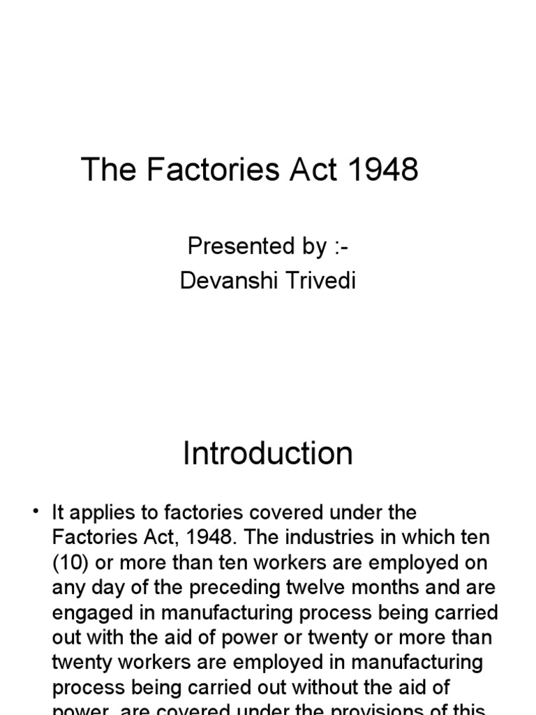 The Factories Act 1948 PDF Justice Crime & Violence