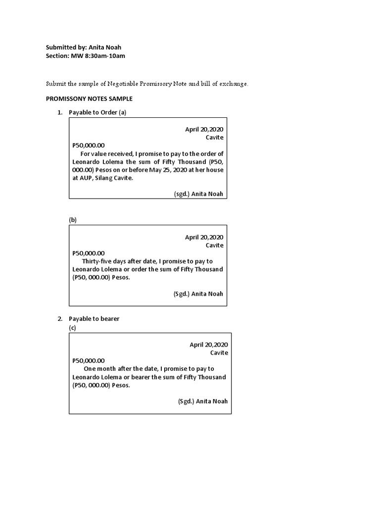 Samples of Promissory Notes & Bills | PDF