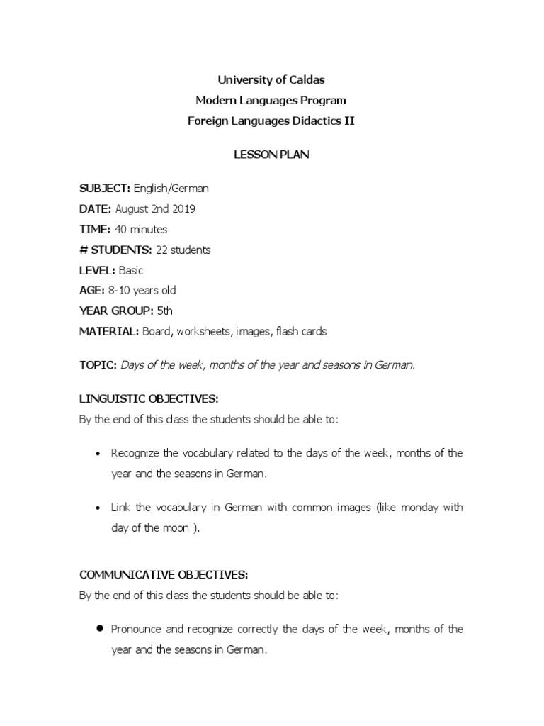 German Days, Months, and Seasons Lesson | PDF | Vocabulary | German ...