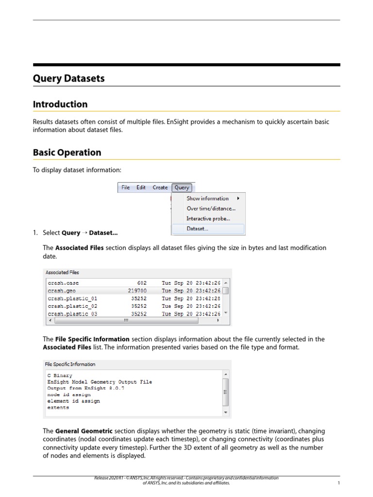 Query Datasets: Associated Files List. The Information Presented Varies ...