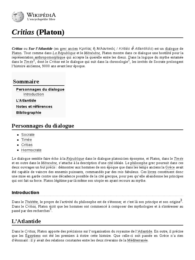 Critias (Platon) | PDF | Platon | Philosophes de la Grèce antique