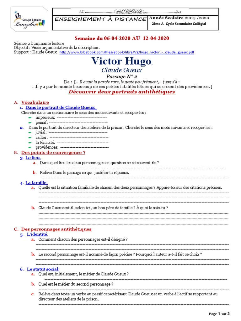 Claude Gueux Fiche De Lecture Pdf