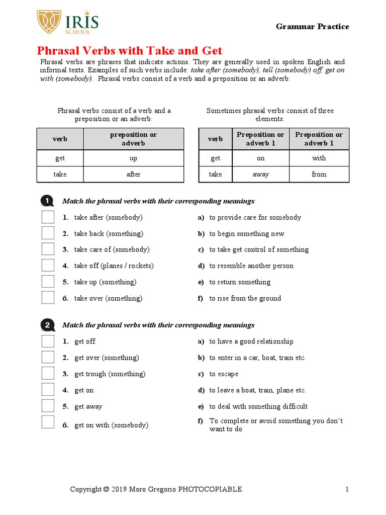 Grammar Practice Phrasal Verbs With Get and Take | PDF | Phrase | Adverb
