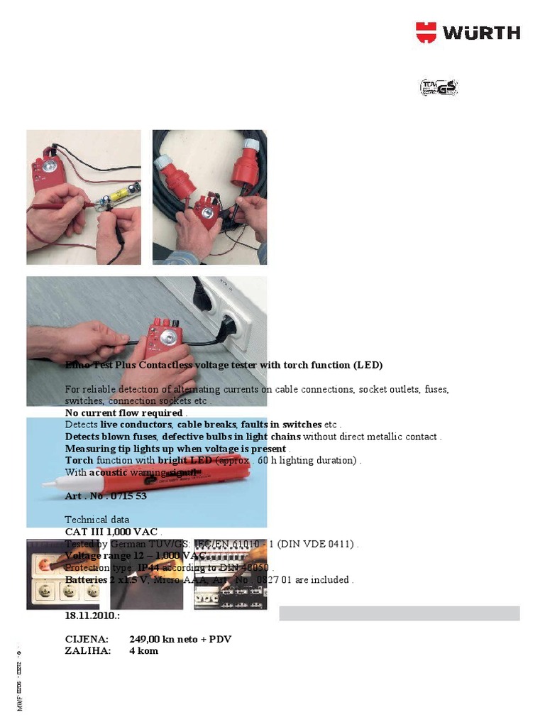 Wurth Elmo Test Plus Contactless voltage tester with torch function
