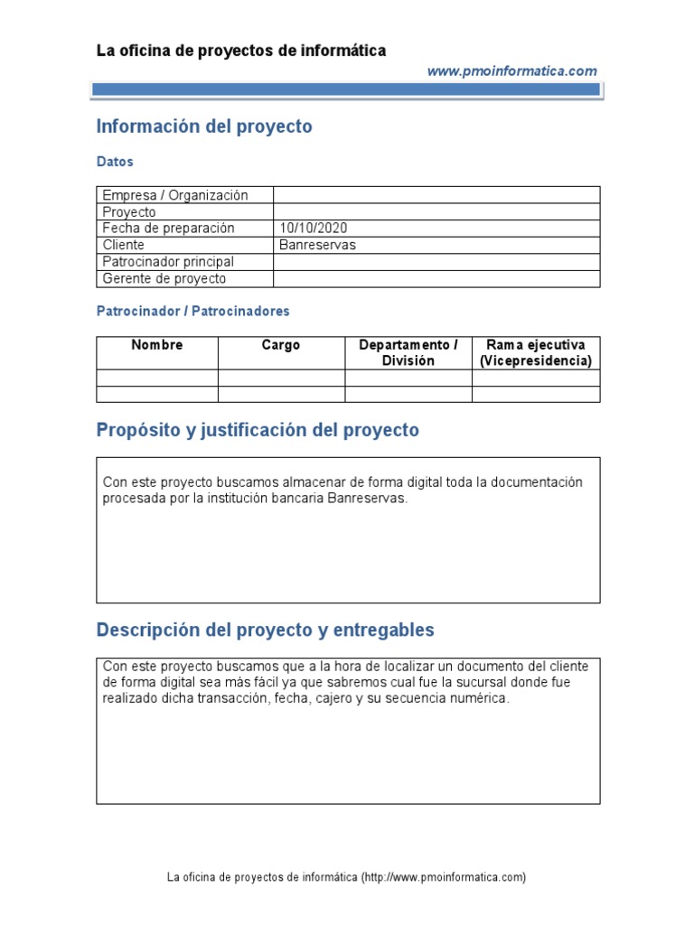 Plantilla de Acta de Constitución de Proyecto | PDF | Presupuesto ...
