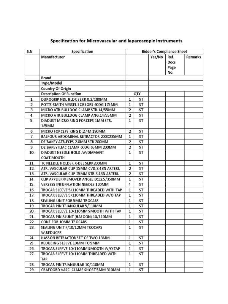Laparoscopic Instruments Specification Guide | PDF | Surgery