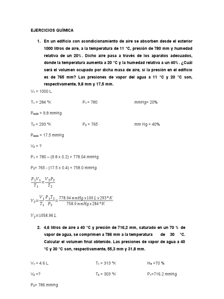 Ejercicios de Gases y Termodinámica | PDF | Gases | Mole (Unidad)