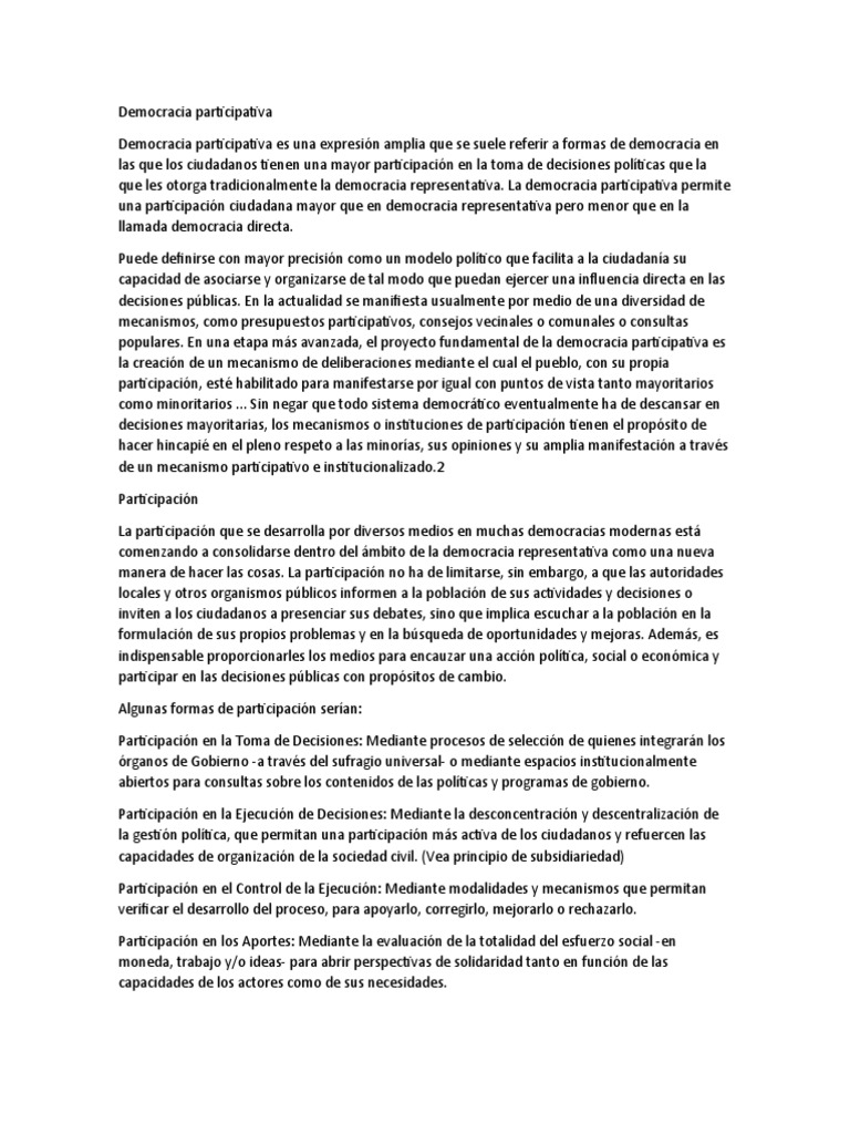 Democracia Participativa | PDF | Teorías sociológicas | Ciencias Políticas