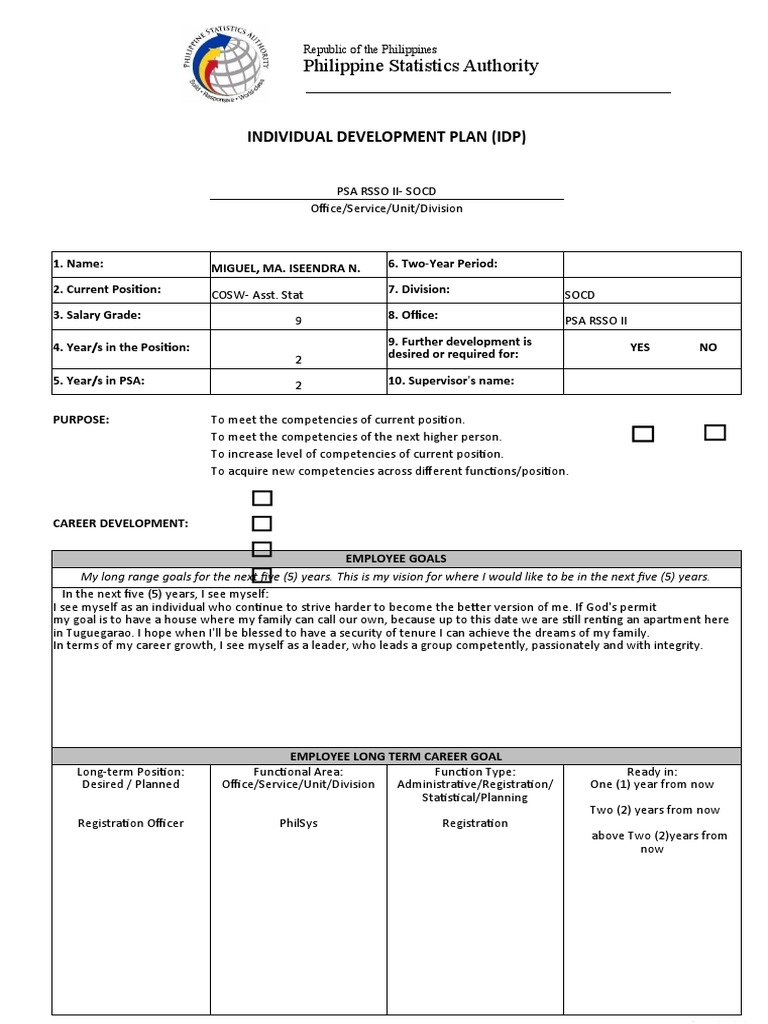Individual Development Plan Sample | PDF | Goal | Business