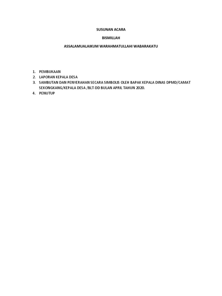 Susunan Acara Penyaluran BLT Dana Desa | PDF