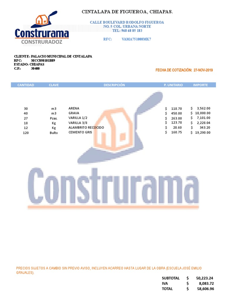 Cotización de Materiales Construcción 2024 | PDF