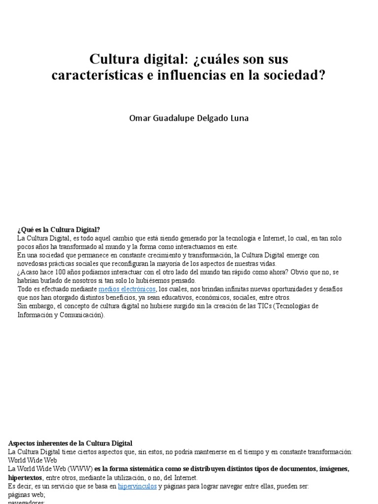 Características e Influencias de la Cultura Digital | PDF | Internet ...