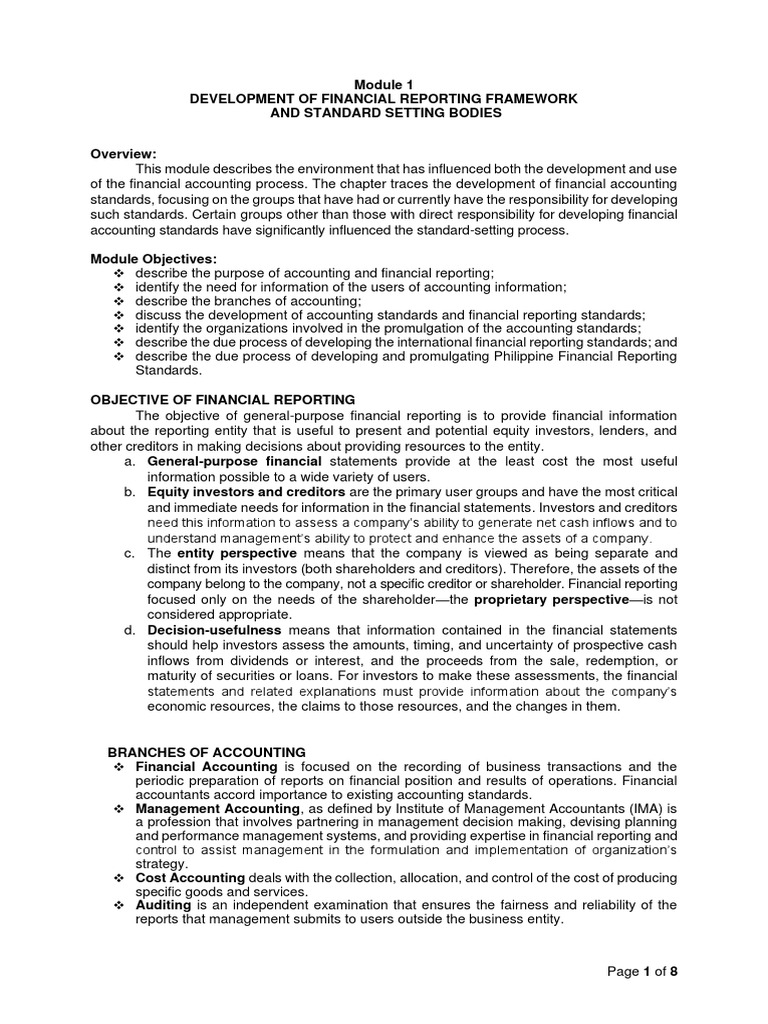 Module 1 - Development of Financial Reporting Framework and 
