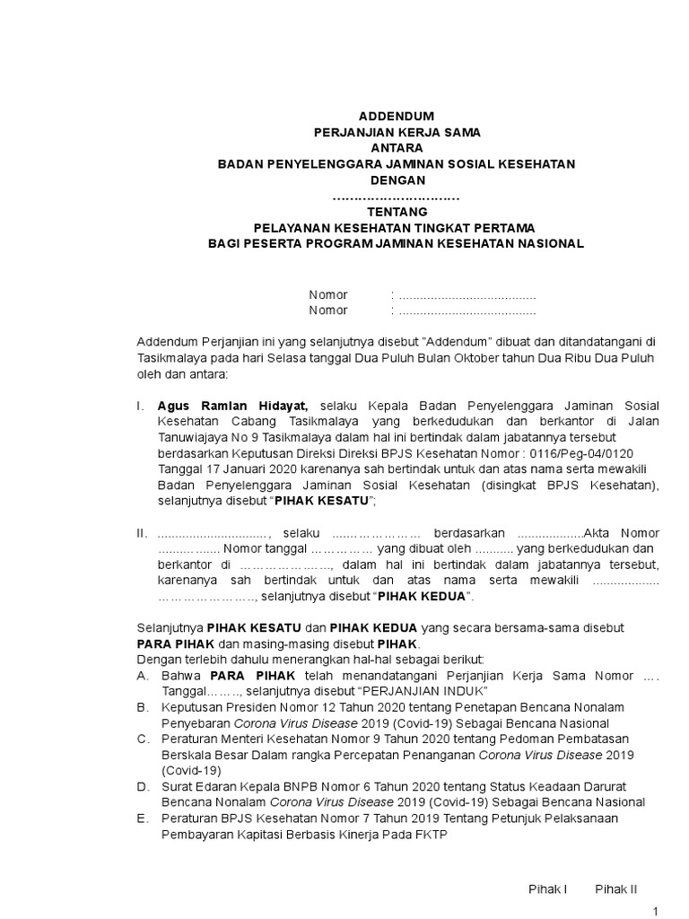 Addendum PKS - Puskesmas Revisi | PDF