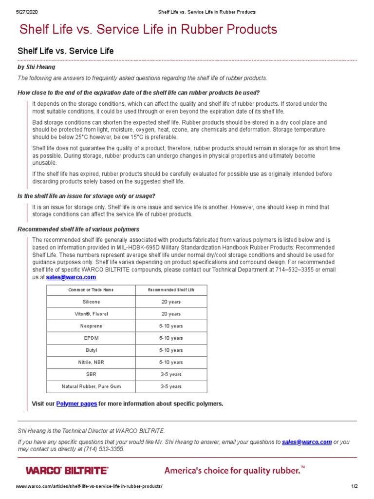 Shelf Life vs. Service Life in Rubber Products PDF Shelf Life