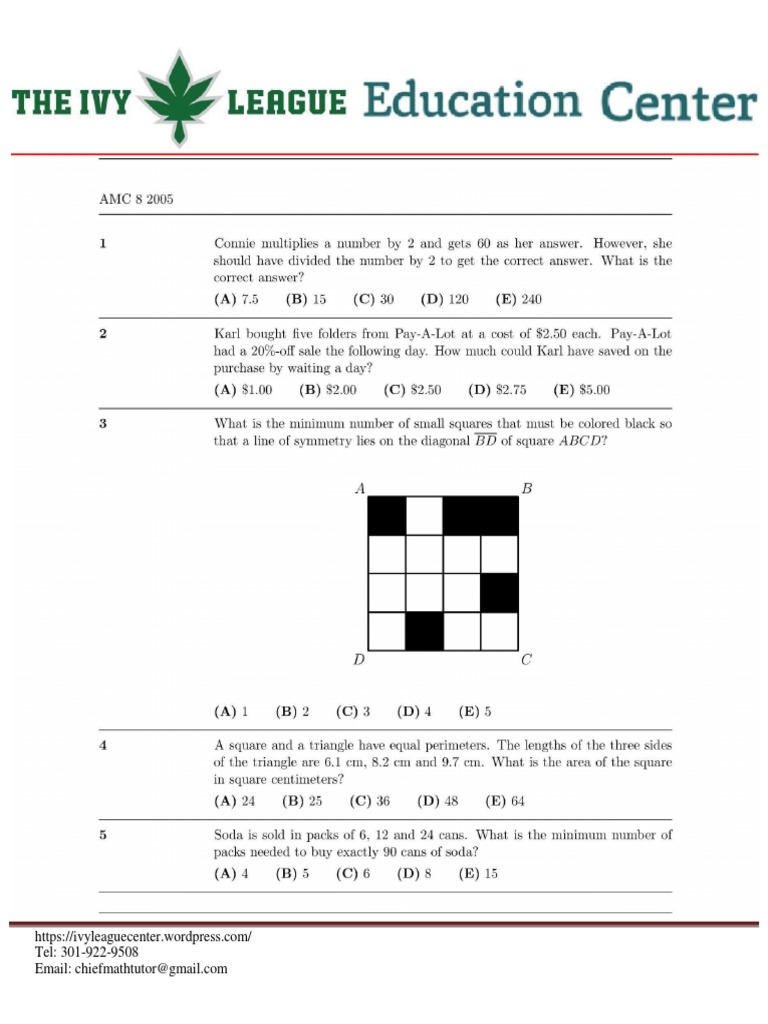 2005 AMC 8 Answer Key Detailed Solutions for a 25 Question Math