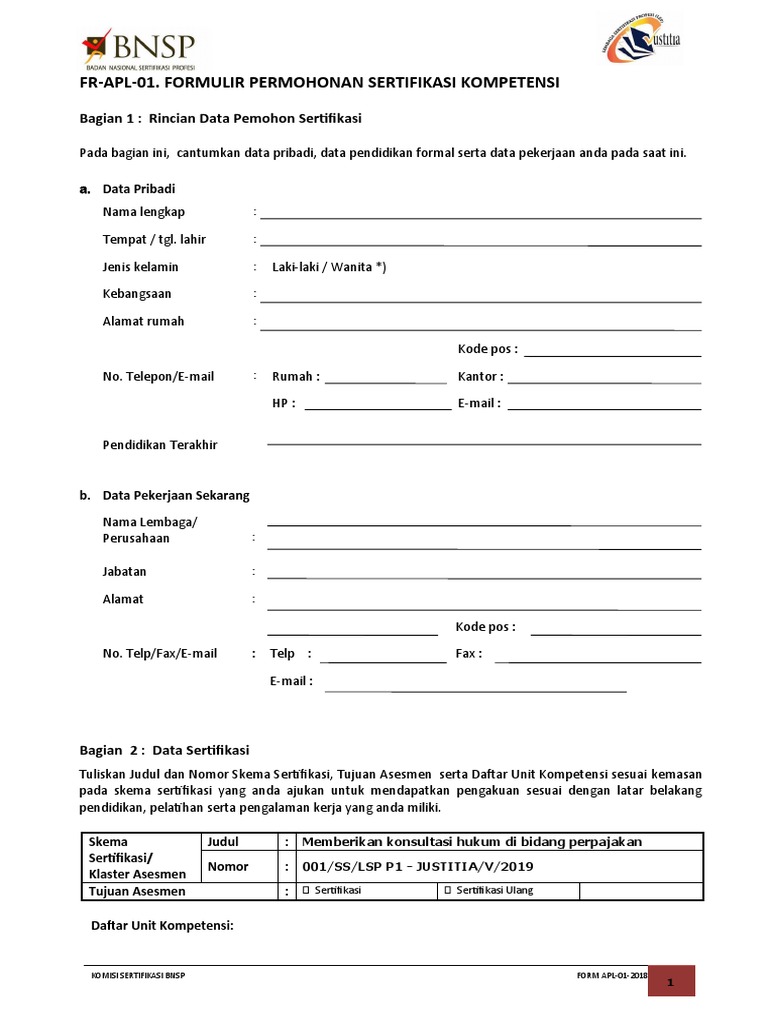 Formulir Permohonan Sertifikasi Kompetensi | PDF
