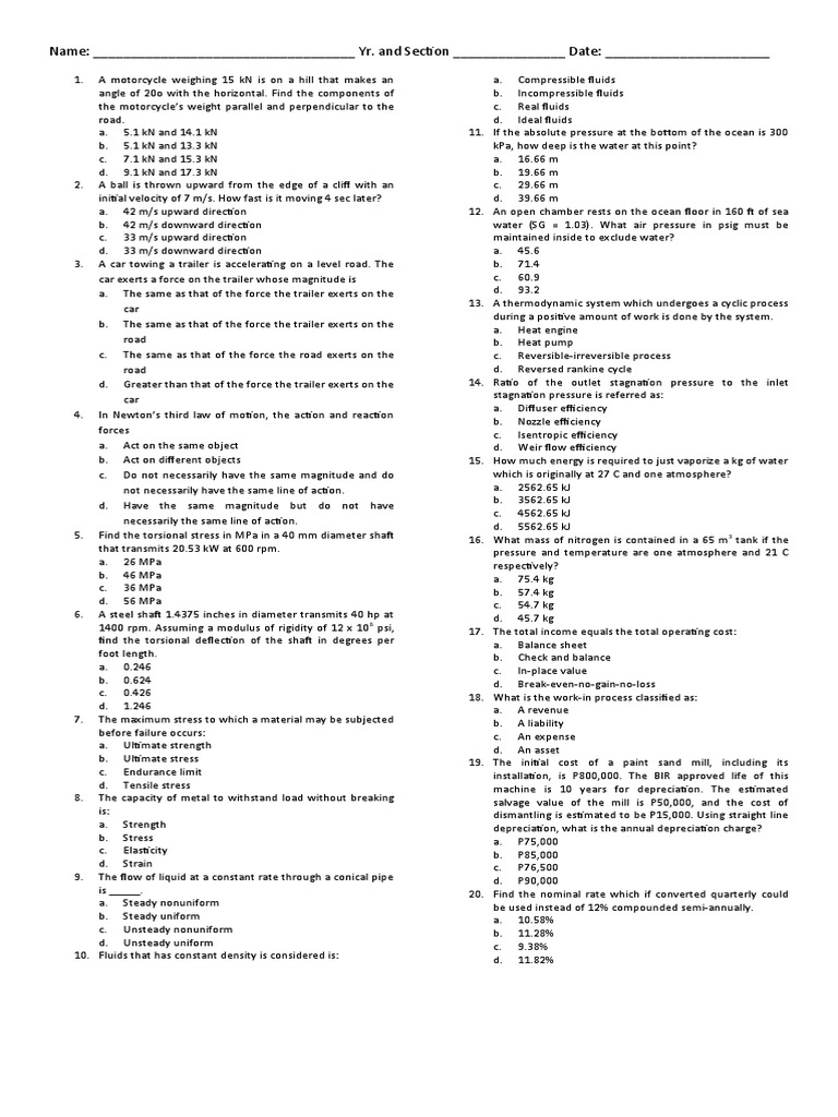 Exam Set 04 | PDF | Pressure | Pascal (Unit)