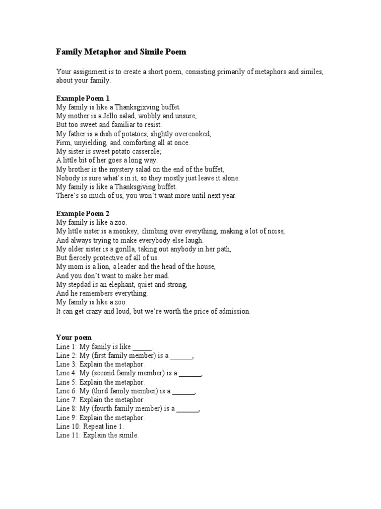 Family Metaphor and Simile Poem | PDF