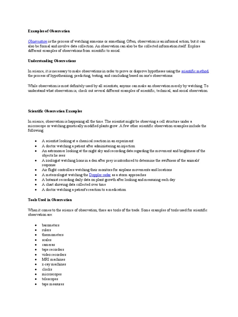 Examples of Observation Techniques | PDF | Survey Methodology ...