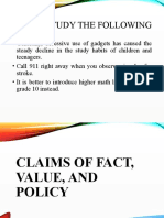 Claims of Fact, Policy, and Value