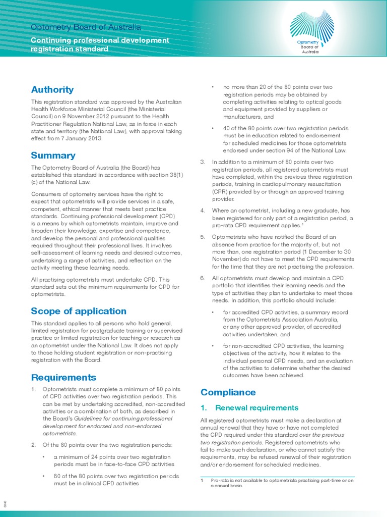 CPD Requirements for Optometrists | PDF | Optometry | Professional ...