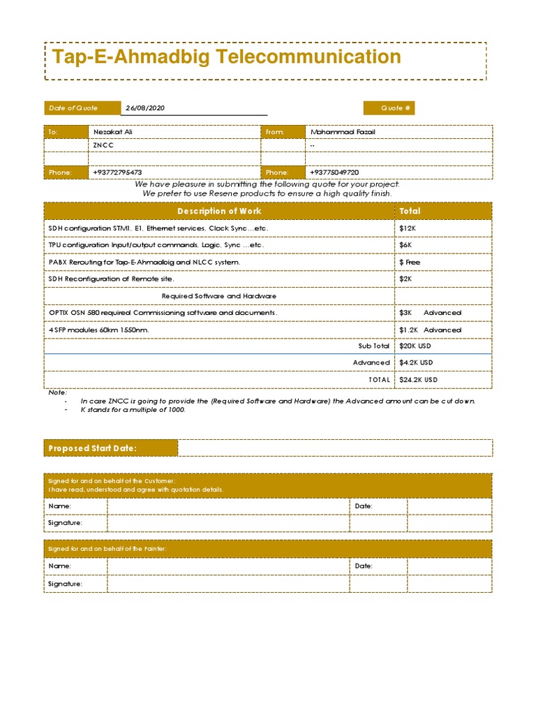 Cubicom Italia Project Quote Summary | PDF
