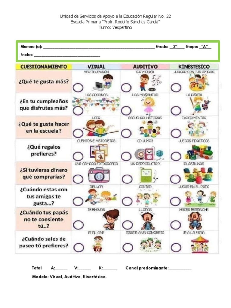Test de Estilos de Aprendizaje Primaria | PDF