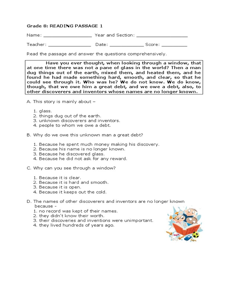 Grade 8 Reading Comprehension Passages | PDF | Leprosy | Christopher ...