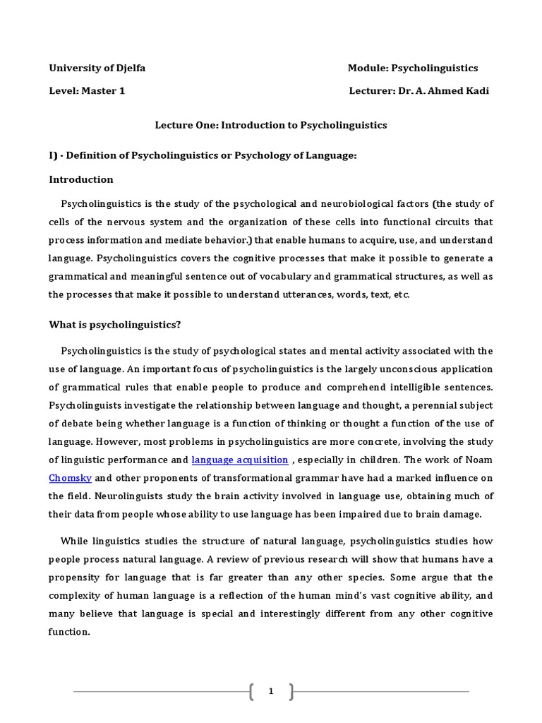 Introduction to Psycholinguistics | PDF | Psycholinguistics | Language ...