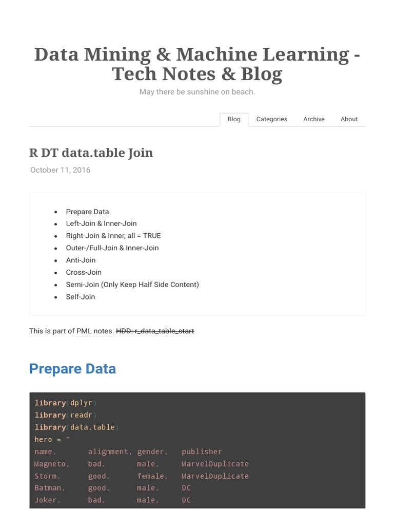 R DT Data Table Join PDF Batman Business