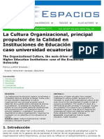 La Cultura Organizacional, Principal Propulsor de La Calidad en Instituciones de Educación SuperiorFUENTE