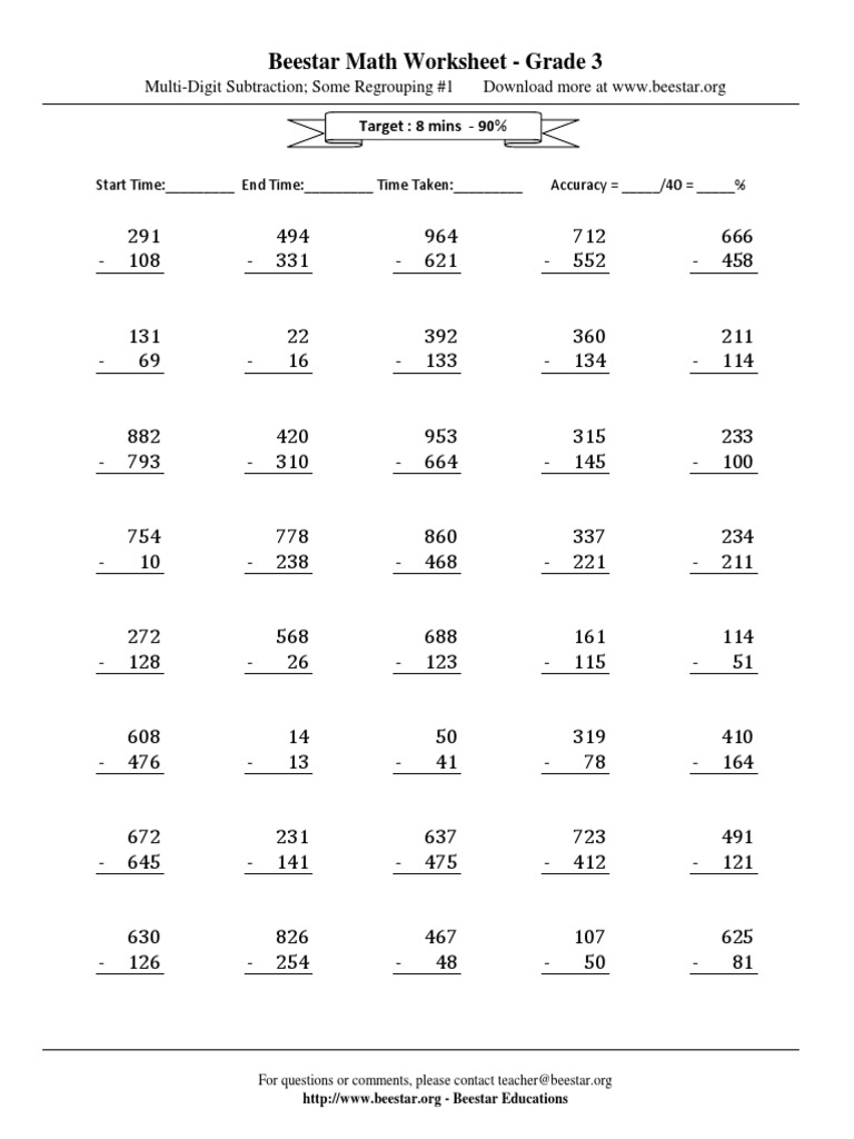 Grade 3 Multi-Digit Subtraction Worksheet | PDF | Arithmetic ...