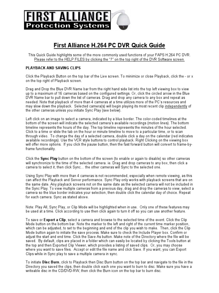 FAPS H.264 DVR Quick Guide 4XX PDF PDF Digital Video