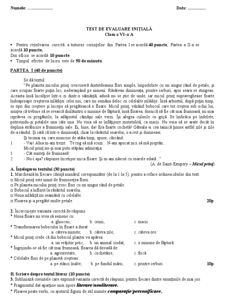 1 Test Initial Clasa A Via | PDF