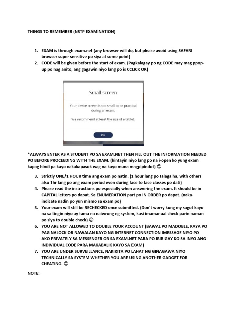 NSTP Exam Guidelines and Reminders | PDF | Computing | Computing And ...